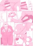  2016 anthro balls belly blush bodily_fluids bottomwear censored clothing comic erection eyes_closed eyewear genital_fluids genitals glasses humanoid_genitalia humanoid_hands humanoid_penis japanese_text kemono male mammal masturbation mature_male monochrome navel necktie overweight overweight_male pants penis pink_and_white precum shirt solo suit text topwear totemoii_029 ursid 