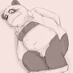  1:1 2021 anthro balls belly bodily_fluids clothed clothing crying flaccid genitals giant_panda jackboot_ihi kemono lying male mammal moobs nipples open_clothing open_shirt open_topwear overweight overweight_male penis shirt solo tears topwear ursid 