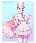  &lt;3 2021 anthro black_nose canid canine clothed clothing collar dated digital_media_(artwork) dress female food footwear fox fruit fully_clothed fur kitsunewaffles-chan legwear mammal pink_body pink_bow pink_collar pink_fur pink_inner_ear_fluff plant portrait shaded signature simple_background socks solo standing strawberry thigh_highs thigh_socks three-quarter_portrait white_clothing white_dress white_footwear white_socks white_thigh_highs white_thigh_socks 