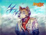  2016 4:3 anthro arwing bandanna brown_body brown_fur canid canine cheek_tuft clothing cloud clup communicator digital_media_(artwork) facial_tuft fluffy fox fox_mccloud fur half-length_portrait headgear headphones headset headset_microphone jacket kerchief male mammal multicolored_body multicolored_fur nintendo portrait procreate red_bandanna red_kerchief sky solo spacecraft star_fox super_nintendo topwear tuft two_tone_body two_tone_fur vehicle video_games white_body white_clothing white_fur white_jacket white_topwear wide_eyed 