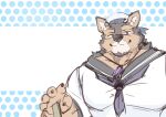  absurd_res anthro canid canine canis crystal domestic_dog fur hi_res jewelry lifewonders live-a-hero male mammal multicolored_body multicolored_fur muscular muscular_anthro muscular_male necklace oneko_takasuke pecs pubraseer sailor sailor_hat sailor_uniform solo video_games 