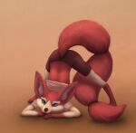 2021 absurd_res anthro ass_up blue_eyes canid canine clothed clothing digital_media_(artwork) female fox front_view fur gradient_background hi_res jack-o&#039;_pose mammal orange_background pose red_body red_fur sera_(vm94) shaded simple_background solo tailband vm94 