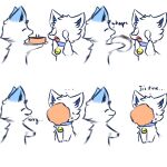  1:1 ambiguous_gender bodily_fluids cake canid canine collar comic crying dessert duo eyes_closed feral fluffy fluffy_tail food fox fur hi_res mammal markings_(fur) name_tag open_mouth simple_background smile snoii_(snoiifoxxo) snoiifoxxo tears text tuft white_background white_body white_fur 