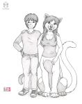  2015 bottomless breasts chakat chakat_snowrose cleavage clothed clothing facial_markings felid felid_taur female fur greyscale hair head_markings herm_(lore) humanoid kacey kanrod_(character) male mammal mammal_taur markings monochrome stavoyan taur whiskers 