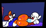  5:3 anal anal_penetration animated anthro balls bed big_balls big_butt big_penis boo_(mario) butt canid canine duo fox furniture genitals ghost inside male male/male mammal mario_bros nintendo penetration penis short_playtime spirit superiorfox(superiorfoxdafox) superiorfoxdafox tougue_out video_games 