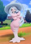  3d_(artwork) angry belly big_belly black_sclera blender_(software) blue_hair blush breasts clothed clothing cross-popping_vein digital_media_(artwork) female hair hatterene hdddestroyer hi_res humanoid long_hair looking_at_viewer nintendo not_furry pok&eacute;mon pok&eacute;mon_(species) pregnant solo video_games 