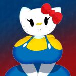 1:1 2021 3barts absurd_res accessory anthro big_breasts breasts clothing curvy_figure digital_media_(artwork) domestic_cat dot_eyes eyelashes felid feline felis female fur hair_accessory hair_bow hair_ribbon hello_kitty_(character) hello_kitty_(series) hi_res hourglass_figure huge_breasts looking_at_viewer mammal overalls ribbons sanrio simple_background simple_eyes smile solo voluptuous whiskers white_body white_fur wide_hips 