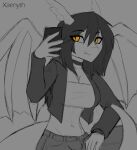  2021 5_fingers anthro black_hair breasts clothed clothing digital_media_(artwork) female fingers hair hi_res membrane_(anatomy) membranous_wings non-mammal_breasts solo wings xaenyth 