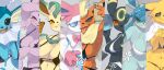  anthro bikini blue_body blush breasts canid canine clothing eeveelution espeon female flareon fur glaceon hi_res jolteon kame_3 leafeon mammal nintendo pok&eacute;mon pok&eacute;mon_(species) smile spiral_eyes swimwear sylveon umbreon vaporeon video_games white_body yellow_body yellow_fur 