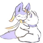  1:1 ambiguous_gender canid canine cuddling duo eeveelution eyes_closed fan_character feral fluffy fluffy_tail fox fur hi_res hug mammal markings_(fur) nintendo paws pok&eacute;mon pok&eacute;mon_(species) ribbons simple_background smile snoii_(snoiifoxxo) snoiifoxxo sylveon tuft video_games white_background white_body white_fur 