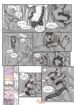  &lt;3 anthro arm_around_partner beastars bed bedding blanket blush bulge canid canine canis clothed clothing comic coyote cuddling curtains dialogue duo durham_(beastars) embarrassed english_text erection eyes_closed furniture hi_res hyaenid inside light lying lying_on_bed male male/male mammal miguno_(beastars) morning morning_wood on_bed peeking pillow rubbing_eye sleeping speech_bubble spooning spotted_hyena sunlight sunrise text thorso_the_vile tired_eyes upside_down waking_up 