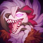  2021 ambiguous_gender anthro chest_tuft claws fur hi_res looking_at_viewer lycanroc maynard0 midnight_lycanroc mohawk multicolored_body multicolored_fur night nintendo open_mouth pok&eacute;mon pok&eacute;mon_(species) red_body red_fur smile teeth tongue tuft two_tone_body two_tone_fur video_games white_body white_fur 
