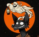  2021 black_nose canid canine canis clothed clothing creepy creepy_smile duo ghost glowing glowing_eyes halloween hallowhund hi_res holding_object holidays lantern male mammal moon night outside signature smile spirit star teeth white_eyes wolf 