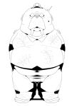  2021 anthro belly bottomwear clothing hat headgear headwear hi_res hiroshi_odokawa_(odd_taxi) kemono male mammal marine monochrome odd_taxi overweight overweight_male pants pinniped shirt sigenoya simple_background solo takotyutyu topwear walrus white_background 