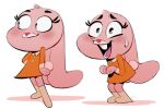  2017 anais_watterson anthro blue_eyes blush bodily_fluids buckteeth cartoon_network clothing dress female lagomorph leporid long_ears mammal open_mouth open_smile polochkaa rabbit simple_background smile solo sweat teeth the_amazing_world_of_gumball tongue white_background young 
