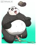 2021 96panda anthro balls belly black_body blush bodily_fluids chain chained cum cum_on_food cum_on_ground dreamworks ejaculation erection food food_fetish food_play genital_fluids genitals giant_panda hi_res humanoid_genitalia humanoid_hands humanoid_penis kemono kung_fu_panda male mammal master_po_ping moobs overweight overweight_male penis plantigrade sweat tongue tongue_out ursid white_body 