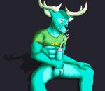  absurd_res anthro antlers aridakatto balls blue_body blue_fur bodily_fluids cervid clothed clothing digital_media_(artwork) fur genitals green_body green_fur hi_res horn invalid_tag male mammal penis shirt simple_background solo tl;dr tl;dr_(character) topwear youtube 