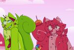  anthro blood bodily_fluids crying duo fan_character feral fur gore green_body green_fur guts happy_tree_friends hi_res humanoid invalid_tag male male/male nutty_(htf) organs orignal_character pink_body pink_fur tears 
