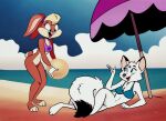  absurd_res anthro ball beach bottomless canid canine cleft_of_venus clothed clothing duo female fox genitals hi_res juneduck21 lagomorph leporid lola_bunny looney_tunes mammal nude outside pussy rabbit seaside sport volleyball warner_brothers 