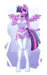  2021 absurd_res anthro anthrofied breasts clothing cutie_mark dandy_(artist) equid equine eyebrows eyelashes female fingers friendship_is_magic hair hasbro hi_res horn legwear long_hair mammal my_little_pony navel purple_eyes signature smile solo stockings thigh_highs twilight_sparkle_(mlp) winged_unicorn wings 