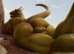  anthro argonian balls bethesda_softworks big_butt butt genitals hi_res lying lying_on_ground male moreuselesssource muscular muscular_male muscular_thighs nude on_front penis rear_view scalie solo teeth the_elder_scrolls video_games 