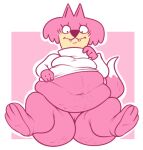  anthro belly bottomless breasts butt cellulite choo-choo_(top_cat) clothed clothing domestic_cat felid feline felis female fur genitals hanna-barbera hi_res jellystone_(hbo_max) mammal navel obese obese_anthro obese_female overweight overweight_anthro overweight_female paws pink_body pink_fur pussy simple_background smokii solo stretch_marks teeth top_cat_(series) 