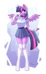  2021 absurd_res anthro anthrofied breasts clothed clothing dandy_(artist) equid equine eyebrows eyelashes female fingers friendship_is_magic hair hasbro hi_res horn legwear long_hair mammal my_little_pony purple_eyes signature smile solo stockings thigh_highs twilight_sparkle_(mlp) winged_unicorn wings 