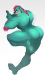  anthro arts_of_indiego big_butt butt demon elbow_tufts facial_hair goatee green_body green_skin hair hi_res male muscular muscular_anthro muscular_male nude red_hair solo teeth 