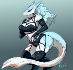  anthro armwear big_breasts blue_body blue_fur breasts clothing elbow_gloves female fur gausscannon gloves handwear hi_res huge_breasts lingerie sergal solo thick_thighs 