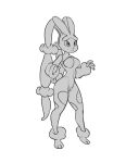  2019 3_toes 4_fingers :&lt; absurd_res anthro biped breasts claws defensive digital_media_(artwork) digitigrade feet female fingers fluffy full-length_portrait fur fur_markings genitals greyscale hi_res lagomorph long_ears lopunny mammal markings medium_breasts mega_evolution mega_lopunny monochrome navel nintendo nipples paws pok&eacute;mon pok&eacute;mon_(species) portrait pose pseudo_clothing pussy silvertongue_(artist) simple_background sketch solo standing toes video_games white_background 