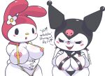  aeonspassed anthro big_breasts bikini blush breast_squish breasts clothed clothing demon duo female kuromi lagomorph leporid mammal my_melody onegai_my_melody rabbit sanrio short_stack simple_background skimpy sling_bikini squish swimwear text 