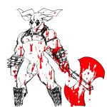  1:1 2021 anthro artbyyellowdog axe blood blood_on_arm blood_on_chest blood_on_weapon bodily_fluids bovid bracelet caprine caprine_demon cross demon digital_media_(artwork) double_bitted_axe flaccid genitals goat goat_demon harness hi_res horn humanoid_genitalia humanoid_penis inverted_cross jewelry male mammal melee_weapon muscular muscular_anthro muscular_male penis simple_background sketch solo spiked_bracelet spikes weapon white_background 