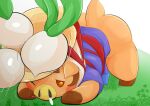  all_fours ambiguous_gender animal_crossing anthro ass_up bodily_fluids brown_eyes butt clothed clothing daisy_mae_(animal_crossing) female_(lore) food hair hi_res jack-o&#039;_pose mammal nintendo partially_clothed plant pose red_cheeks slightly_chubby solo suid suina sus_(pig) sweat thick_thighs turnip type vegetable video_games wild_boar 
