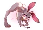  &lt;3 &lt;3_eyes absurd_res anthro arched_back ass_up breasts butt claws collar crossed_arms disney elbow_tuft female fur hi_res jack-o&#039;_pose judy_hopps lagomorph leash leporid looking_at_viewer mammal multicolored_body multicolored_fur nipples open_mouth open_smile piercing pose rabbit scut_tail simple_background small_breasts smile solo spiked_collar spikes stumpeg toe_claws tongue tongue_piercing two_tone_body two_tone_fur white_background zootopia 