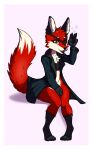  1_eye absurd_res anthro canid canine clothing cute_face female fox fur hi_res invalid_tag mammal med121 peace_(disambiguation) red_body red_fur smile solo thick_thighs 