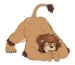  ankle_tuft anthro blep blush blush_lines brown_body brown_fur claws elbow_tufts eyes_closed facial_hair felid fur hi_res jack-o&#039;_pose leg_tuft lion male mammal mane muscular muscular_male nude pantherine pose raised_tail ross_(rossciaco) rossciaco solo tail_tuft thick_thighs tongue tongue_out tuft 