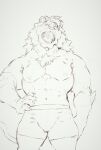  abs absurd_res anthro boxers_(clothing) boxers_only bulge chest_tuft claws clothing elbow_fur facial_hair felid heylaw21 hi_res lion looking_at_viewer male mammal mane muscular muscular_male navel open_mouth pantherine pecs portrait sketch solo three-quarter_portrait tuft underwear 
