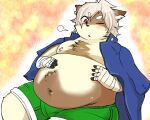  2015 5:4 anthro aretna belly blush bottomwear brown_body brown_fur clothing fur humanoid_hands kemono male mammal navel overweight overweight_male shorts solo 