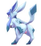  anthro anus big_butt blue_body blue_fur bottomless breasts butt censored clothed clothing eeveelution ehada female fur genitals glaceon hi_res holding_butt nintendo pok&eacute;mon pok&eacute;mon_(species) pussy simple_background solo video_games white_background 