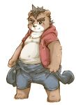  2016 anthro bottomwear brown_body brown_fur clothing cute_fangs fur hoodie kemono male mammal overweight overweight_male paws roostax_wilddog shirt shorts simple_background solo topwear ursid 