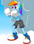  anthro boxing_gloves boxing_shorts boxing_trunks clothing cloud equid equine female footwear friendship_is_magic gloves handwear hasbro hi_res mammal my_little_pony on_a_cloud pegasus rainbow_dash_(mlp) shirt shoes sky sneakers solo tank_top topwear white_clothing white_gloves white_handwear wings zerohead133 