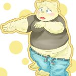  1:1 2013 anthro belly blue_eyes blush bottomwear brown_body bulge canid canine canis clothing domestic_dog humanoid_hands kemono male mammal manekanaineko navel overweight overweight_male pants shirt solo topwear 