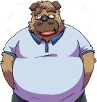  anthro belly blush brown_body brown_fur canid canine canis clothing domestic_dog emufu eyewear fur glasses kemono male mammal mature_male overweight overweight_male shirt solo topwear 