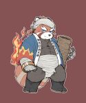  2017 ailurid anthro asian_clothing black_body black_nose blue_eyes clothing east_asian_clothing fire fundoshi humanoid_hands japanese_clothing kemono male mammal overweight overweight_male red_panda roostax_wilddog simple_background solo underwear white_clothing white_fundoshi white_underwear 