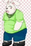  2012 anthro belly black_nose bottomwear clothing digital_media_(artwork) kemono lagomorph leporid male mammal manekanaineko oekaki overweight overweight_male pants rabbit shirt solo topwear 