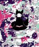  2018 5:6 abstract_background ambiguous_gender anthro black_body black_fur book canid canine canis changed_(video_game) danboyya2000 digital_media_(artwork) front_view fur mammal puro_(changed) purple_eyes sitting solo wolf 