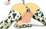  absurd_res animal_print anthro ass_up big_breasts big_butt breasts butt clothing cow_print female hi_res huge_butt jack-o&#039;_pose jhenightfox julie_(jhenightfox) legwear mammal pose rear_view simple_background solo thick_thighs thigh_highs white_background yellow_body 
