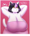  anthro big_breasts black_hair border breasts cat_ears_(disambiguation) cat_tail catti_(deltarune) cleavage clothed clothing deltarune domestic_cat dress ear_piercing ear_ring felid feline felis female frown fur gold_piercing hair highlights_(coloring) huge_breasts huwon makeup mammal mascara multicolored_hair piercing pink_clothing pink_dress pink_highlights portrait purple_hair strapless_clothing strapless_dress thick_thighs three-quarter_portrait two_tone_hair video_games whiskers white_body white_border white_fur wide_hips yellow_eyes 