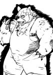  2011 anthro belly big_belly bulge doran_(pixiv_artist) kemono male mammal mask monochrome moobs nipples overweight overweight_male solo sports_mask sportswear ursid wrestling_mask wrestling_singlet 