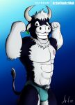  anthro artietheartbull biceps bottomwear bovid bovine bulge cattle clothed clothing digital_media_(artwork) fur horn looking_at_viewer male mammal muscular muscular_anthro muscular_male pants pecs pose smile solo topless underwear 